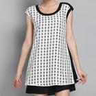 Short-sleeve Contrast-trim Check Dress