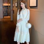 Long-sleeve Plain Lace Panel Fleece A-line Dress