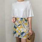Leaf-pattern Linen Blend Skirt
