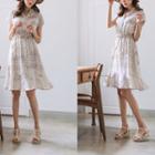Drawstring-waist Floral Chiffon Shirtdress