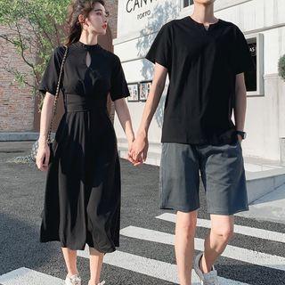 Couple Matching Short-sleeve T-shirt / Midi A-line Dress