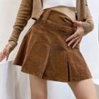 High Waist Corduroy Pleated Skirt