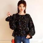 Puff-sleeve Floral Pattern Blouse