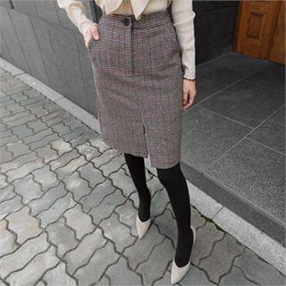 Slit-front Houndstooth H-line Skirt