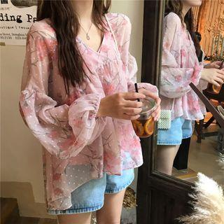 Long-sleeve Floral Print Blouse / Camisole Top