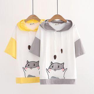 Short-sleeve Hamster Print Hoodie