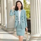 Tie-neck Blouse / Double-breasted Blazer / Dress Pants / Pencil Skirt / Set