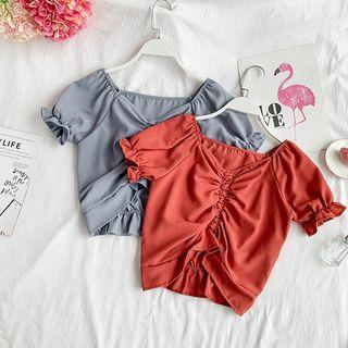 Short-sleeve Drawstring Chiffon Top
