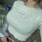 Long-sleeve Frill Trim T-shirt White - One Size