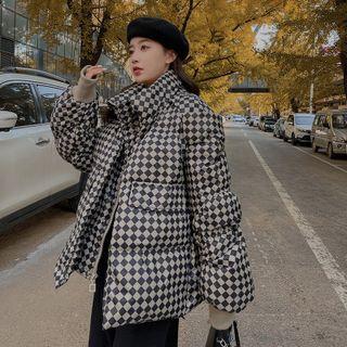 Chessboard Pattern Stand-collar Padded Jacket