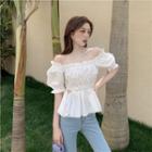 Off-shoulder Frill Trim Peplum Top White - One Size