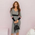 Plunge-neck Color-block Knit Dress
