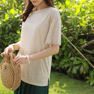 Lace-trim Linen Blend T-shirt