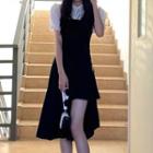 Short-sleeve Ruffle Blouse / Asymmetrical Overall Dress