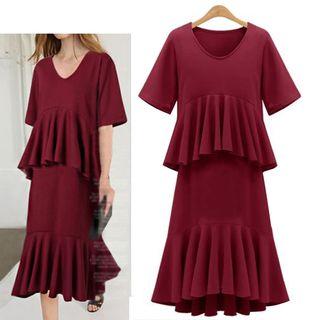 Ruffled Short-sleeve A-line Dress
