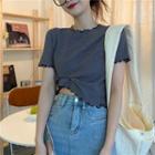 Short-sleeve Patterned Frill Trim Cropped T-shirt