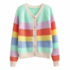 Striped Cardigan Red & Yellow & Blue & Pink - One Size