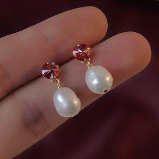 Rhinestone Freshwater Pearl Dangle Earring 1 Pair - B-495 - Random - One Size