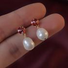 Rhinestone Freshwater Pearl Dangle Earring 1 Pair - B-495 - Random - One Size
