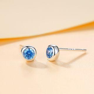Rhinestone Sterling Silver Earring 1 Pair - 925 Silver - Earring - Blue - One Size