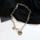 Heart Pendant Necklace 1pc - Silver - One Size