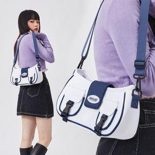 Contrast Trim Buckled Nylon Crossbody Bag