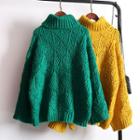 Pointelle Knit Turtleneck Chunky Sweater