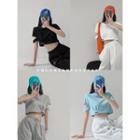 Cutout-cuff Ruched Crop T-shirt In 5 Colors