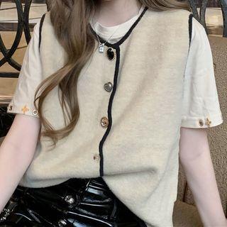 Button Contrast Trim Vest / Short-sleeve Button T-shirt