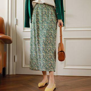 Pocket-side Floral Maxi Skirt
