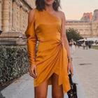 One-shoulder Satin Mini Sheath Dress