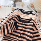 Long-sleeve Striped Two-tone Cardigan