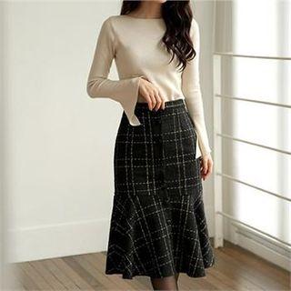 Tall Size Check Mermaid Midi Skirt