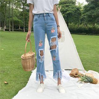 Embroidered Fringed Jeans