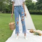 Embroidered Fringed Jeans
