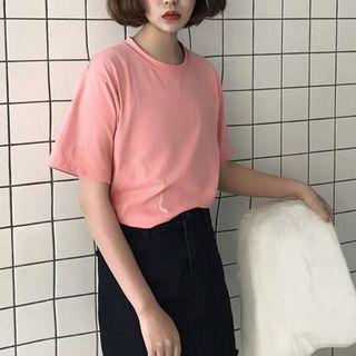 Loose-fit Plain Round Neck Short Sleeve T-shirt