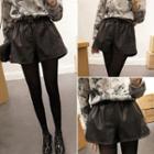 Faux Leather Band Waist Wide Leg Shorts Black - One Size