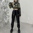 Camo Print Crop Sweatshirt / Logo Sweatpants / Set