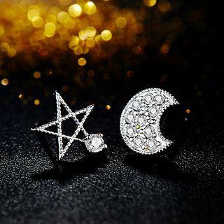 Non-matching Rhinestone Moon Star Earring