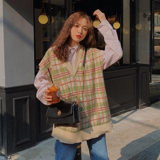 Long-sleeve Striped Shirt / Plaid Vest