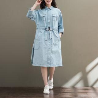 Long-sleeve Denim Midi Shirt Dress