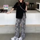 Elbow-sleeve Slitted T-shirt / Zebra Print Pants