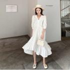 Irregular V-neck 3/4-sleeve Dress White - One Size