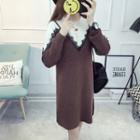 Lace Trim Color Panel Long Sleeve Knit Dress