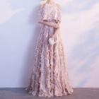 Short-sleeve Cold Shoulder Ruffled Maxi Prom Dress