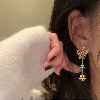 Sterling Silver Butterfly Drop Earring 1 Pair - 925 Silver Stud - Gold - One Size