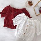 Off-shoulder Slim-fit Flare-sleeve Blouse