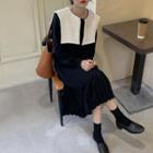Long-sleeve Peter Pan Collar Pleated Dress