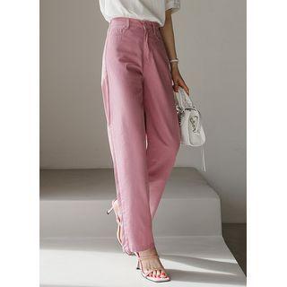 Colored Band-waist Wide-leg Pants