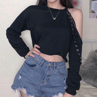 Chained Cold Shoulder Cropped Sweatshirt